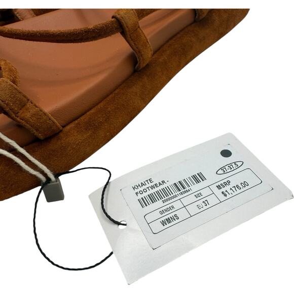 KHAITE Alba Brown Suede Leather Trimmed Strappy Tie Up Ankle Sandals Size 37 - Picture 7 of 15